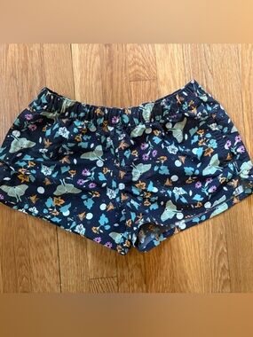 Patagonia “Barely Baggies” Shorts with Teal, Orange, Purple Floral Print